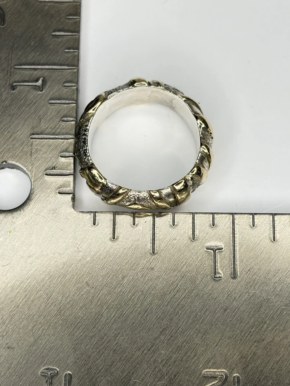 14K Gold 925 Sterling Silver Mixed Metal Ribbon Band Ring Size 7 Heavy 8.1g